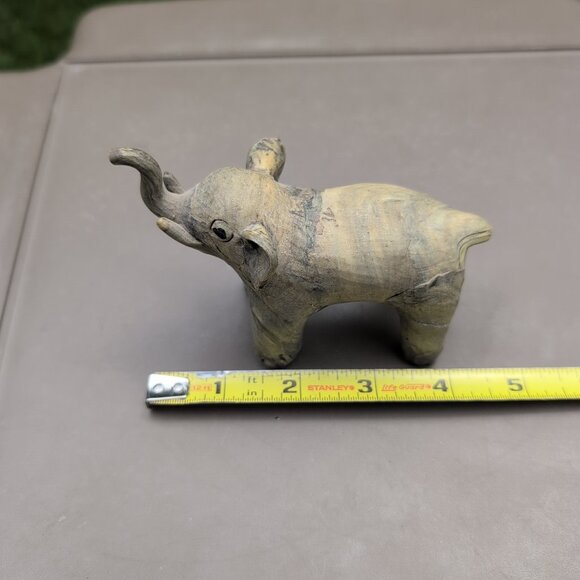 Vintage Baby Elephant Figurine Crushed Oyster Shell Good Luck Trunk Up 4" - Picture 7 of 8